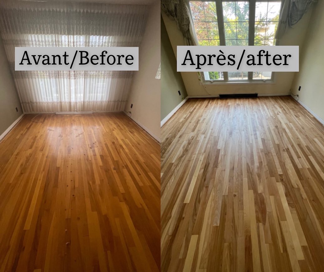 JA Planchers specialist performing hardwood staining